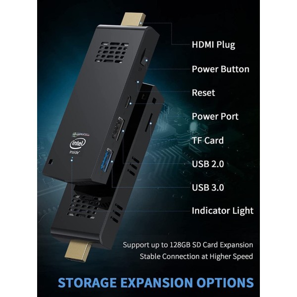 Mini PC, Mini PC Stick 8GB RAM 128G ROM Ιntel Atom X5-Z8350 Mini Computer Stick Windows 10 Pro PC Stick 4K HDMI 2.4G / 5G WiFi Bluetooth 4.2 Auto Power On Business Office Home Theater