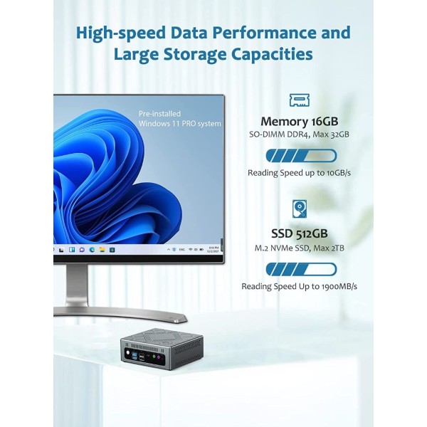 Mini PC Windows 11 Pro, Intel i5-8279U (up to 4.1Ghz) 16GB DDR4 512G M.2 SSD, 4 Cores 8 Thread Small Desktop Computer 4K HDMI VGA Type-C USB 3.0 WiFi 5 BT 4.2, Support Auto Power On
