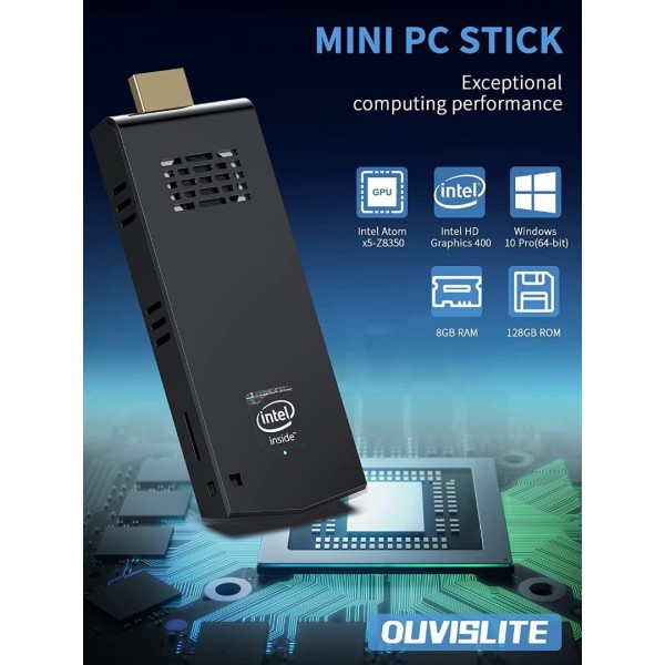 Mini PC, Mini PC Stick 8GB RAM 128G ROM Ιntel Atom X5-Z8350 Mini Computer Stick Windows 10 Pro PC Stick 4K HDMI 2.4G / 5G WiFi Bluetooth 4.2 Auto Power On Business Office Home Theater