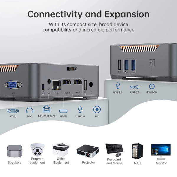 Mini PC Windows 11 Pro, 12GB DDR4 256GB M.2 SSD with Quad-Core 2.7GHz Processor Small Form Factor PC Micro Desktop Computers Support 2TB Expansion, Win 10, 4K, HDMI, Dual WiFi, BT, Gigabit Ethernet