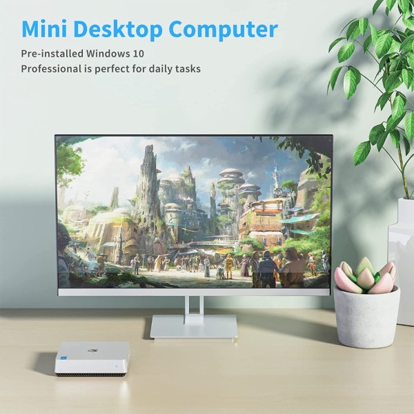 Mini PC Windows 10 Pro, 8GB DDR4 128GB M.2 SSD Mini Computer Intel N4000 Fanless Mini Desktop Computer Support Dual Display, 4K HD, Bluetooth 4.2, Gigabit LAN, Dual-Band WiFi