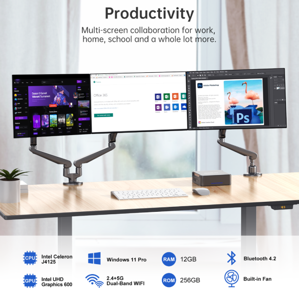 Mini PC Windows 11 Pro, 12GB DDR4 256GB M.2 SSD with Quad-Core 2.7GHz Processor Small Form Factor PC Micro Desktop Computers Support 2TB Expansion, Win 10, 4K, HDMI, Dual WiFi, BT, Gigabit Ethernet