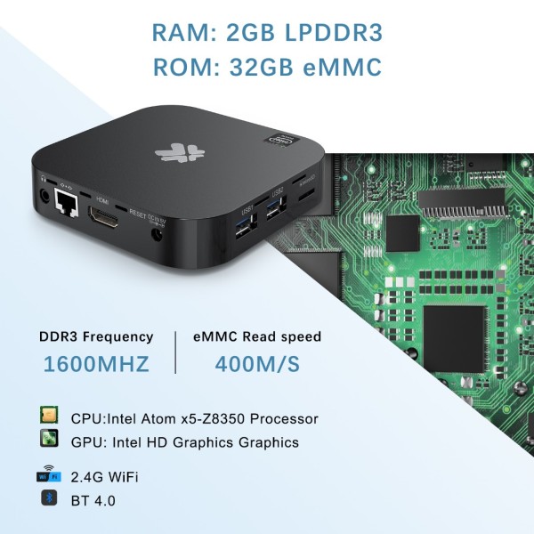 Mini PC Fanless Intel Atom Z8350 2GB DDR3 32GB eMMC Mini Computer with Windows 10 Pro Mini Desktop PC Support 4K HD, 2.4G/5G WiFi, Bluetooth 4.2, Gigabit Ethernet