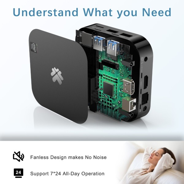 Mini PC Fanless Intel Atom Z8350 2GB DDR3 32GB eMMC Mini Computer with Windows 10 Pro Mini Desktop PC Support 4K HD, 2.4G/5G WiFi, Bluetooth 4.2, Gigabit Ethernet